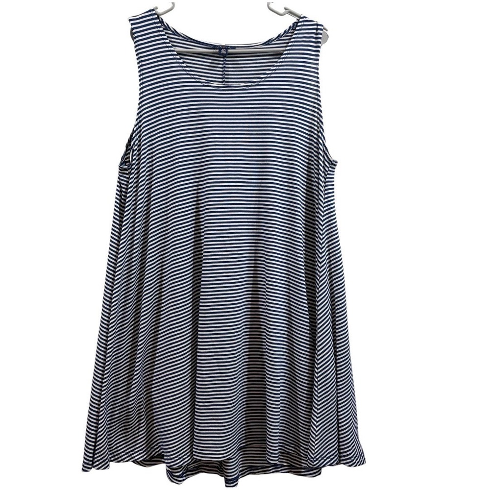 UK2LA Swing Dress Women Large Navy White‎ Striped Sleeveless Rayon